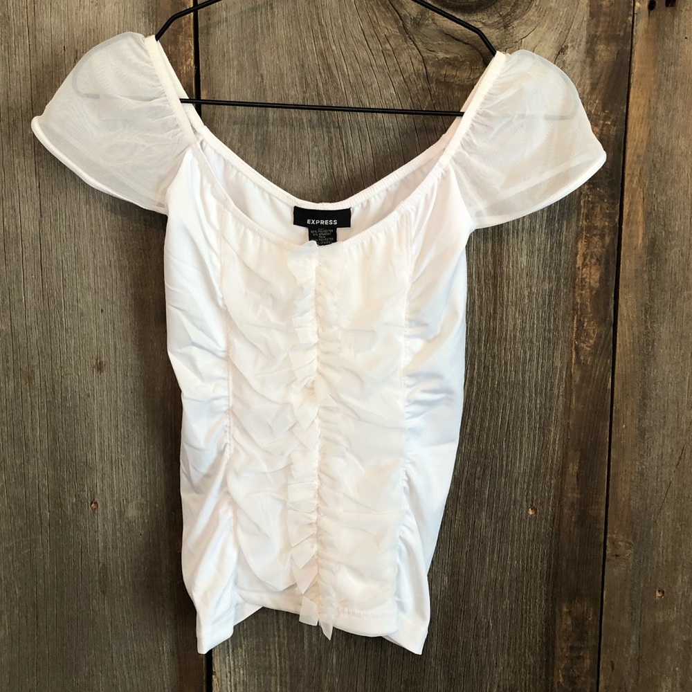 Y2K Express Cinched Tulle Blouse in White Size Small